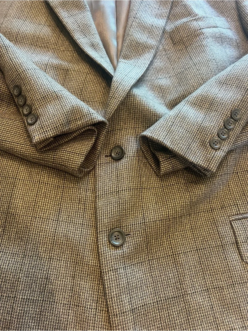 Oscar de la Renta Brown Houndstooth Sport Coat 42L Academia Collegiate Fall Silk